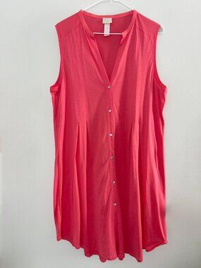Hanro Switzerland Sleeveless Button Front Sleeveles Tunic Dress Coral Size L